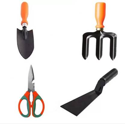CloudNursery 4 Gardening Tools Combo of Scissor,Trowel Small, Fork and Khurpa Garden (3 Inch) Tool Kit (4 Tools) Garden Tool Kit