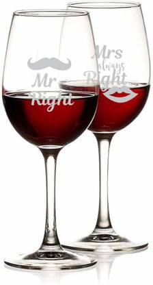 Incrizma (Pack of 2) Mr Right and Mrs Always Right Engraved Wine Glasses – Personalized Engraved Gifts for Couples - Set of 2 Wine Glasses, 350 ml Glass Set Wine Glass