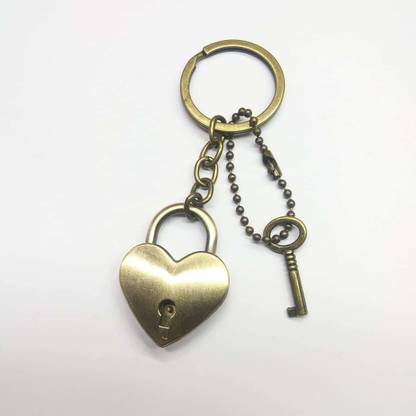 V E Brass Capsules Key to My Heart Lock and Keychain Locking Key Chain