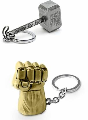 kd collections KD470 - Combo of Avengers Infinity War Stormbreaker Mjolnir Thor Hammer Keychain & Hulk Keychain for Car & Bikes Key Chain