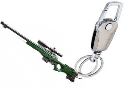 KYP Fashion PUBG Real 3D AWM L115A1 Magnum Military Skin Weapon with 8 X Scope Gun 115 mm Length Green Color High Quality Locking Hook Key Ring Key Chain