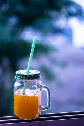 Staify Glass Jar with Lid, Handle and Straw | Transparent Mason Glass Jar With Green Lid Glass Mason Jar