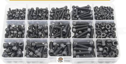 GSK Cut Nut & Bolt Set 280 pcs, Grade 12.9 Black M3 M4 M5 Allen Socket Head Cap Screws