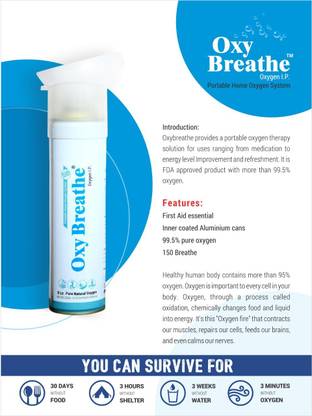 OXY Breathe 8 LITRES PURE OXYGEN Portable Oxygen Can