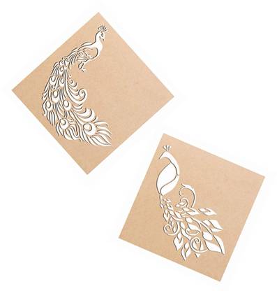 DECOR KAFE Wood Peacock Rangoli Making Stencil (Combo Pack Of 2) _ RS18 Rangoli Stencil