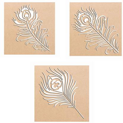 DECOR KAFE Wood Peacock Feather Rangoli Making Stencil (Combo Pack Of 3) _ RS13 Rangoli Stencil