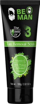 Be O Man Activated Charcoal and Milk Protein Tan Removal Scrub - 100 g - Removes impurities and blackheads, evens out skin tone, firms and tones skin Scrub