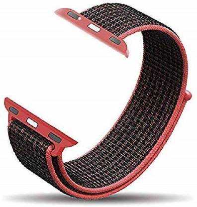 Big Wings Soft Lightweight Breathable Nylon Loop Sport Strap Band for Apple Watch Series 1 / 2 / 3 / 4 / 5 (Red Black, 42/44 mm, Nylon) Smart Watch Strap