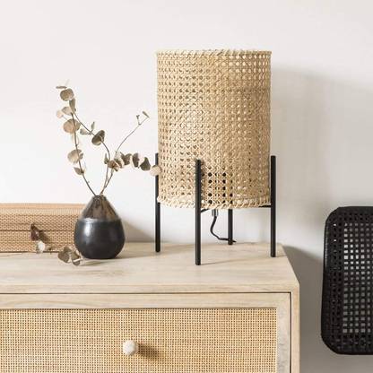 Akway Handmade Wicker Table Lamp, Vintage Night Lamp Shade Table Lamp