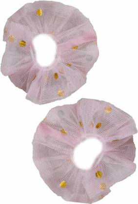 IBDA Sheer Pink Tulle Scrunchies , Secured with Elastic Hair Ties, Head Band, Accessories( Pack of 02). Rubber Band