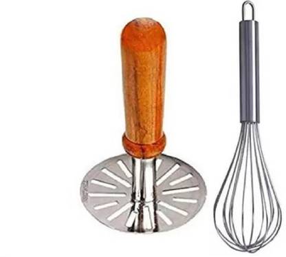 sbaprime Masher Combo Set of 2 pcs Stainless Steel Vegetable Masher & Egg Whisker Kitchen Tool Set
