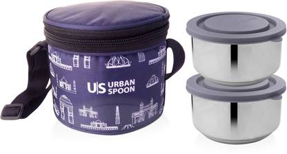 URBAN SPOON Antique Double Walled Lunch Box/Tiffin box Shiny Finish with blue bag 2 Containers Lunch Box