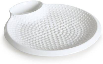 DEVDOX Basics Chip and Dip Platter, Fine Bone China, 1 Piece, White and Round Shaped Chip & Dip Tray