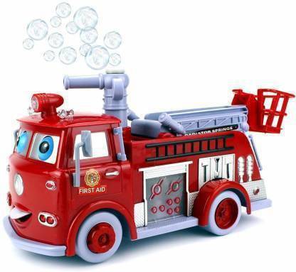 Capital Fire Rescue Pumper Bubble Blowing Bump & Go Operated Toy Truck w/ Extending Crane