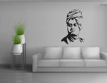 Croun Decals 58 cm Swami Vivekanand Wall Decal Sticker (pvc vinyl,black) Self Adhesive Sticker
