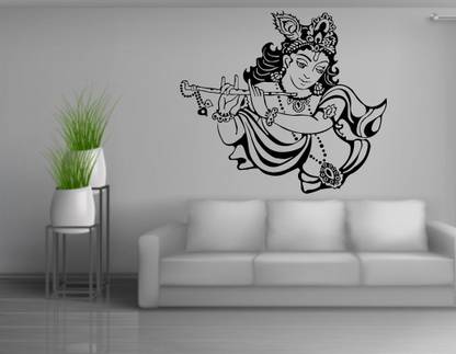 Croun Decals 75 cm Krishna With Fluit Wall Decal Sticker (pvc vinyl,black) Self Adhesive Sticker