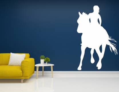 Byte Studio 58 cm Girl horse wall sticker Design World Girl horse riding Wall Decal Sticker (pvc vinyl sticker,white) Reusable Sticker