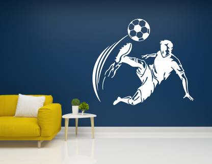 Byte Studio 68 cm Football Player wall decal Design World boy playing football Wall decal Sticker (pvc vinyl , white ) Reusable Sticker