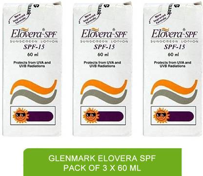 Glenmark Sunscreen - SPF 50 PA+ Elovera SPF 15 Sunscreen pack of 3 x 60 ml