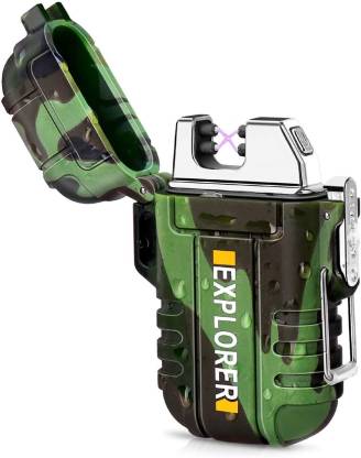 Explorer ™ Green Lighter Outdoor Waterproof Dual Arc Lighter Rechargeable Zippo Style Windproof Plasma Arc Electronic Electric Lighter Green-Military Cigarette Lighter