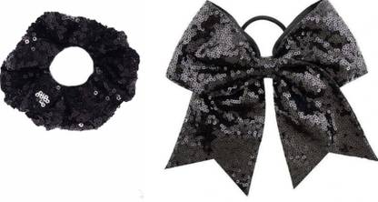 craftsy petals Combo of Black Chunky Glitter Sequin Hair Bow and Scrunchie Handmade with Bobble Hair Tie, Rubber / Elastic Head Band Accessories (Adjustable Size) Pack of 02. LIMITED EDITION Rubber Band