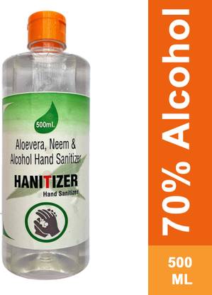 Hanitizer Aloevera, Neem Extract, Gel Based Alcohol  Hand Sanitizer Bottle
