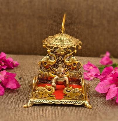 HOUZZPLUS Handicraft Krishna Ladoo / Laddu Bal Gopal White Metal Sihasan ,Metal Singhasan , Ladoo Gopal Singhasan, Religious Puja Gifts and Decor , Showpiece - Aluminium Home Temple Metal Home Temple Metal Home Temple
