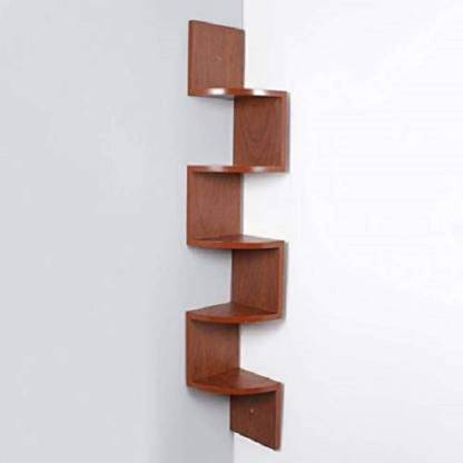 Montreal ®Wall Mount Corner Shelf Zigzag Shape Shelving Unit (Black) Wooden Wall Shelf (Number of Shelves - 5, Black) Wooden Wall Shelf