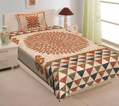 Rajasthani Traditional 300 TC Cotton Single Jaipuri Prints Flat Bedsheet