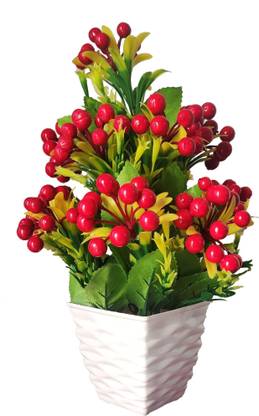 BK Mart Beautiful Artificial Cherry Flower Plant With Pot - Superb Quality Natural Looking Red Cherry 14 inch Artificial Plant  with Pot