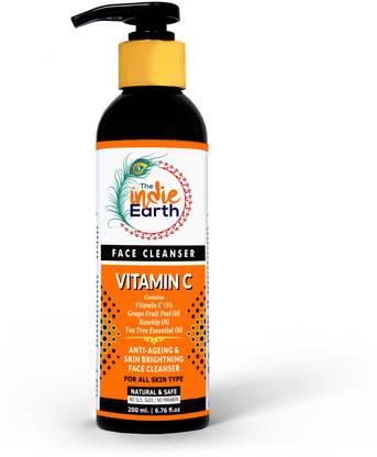 THE INDIE EARTH Vitamin C Face Cleanser with Vitamin C 15%, Grape Fruit Peel Oil, Rosehip Oil, Tea Tree Essential Oil, Best Anti Acne , Best Anti Ageing Facewash, Best Fairness Facewash, 200 ml Face Wash