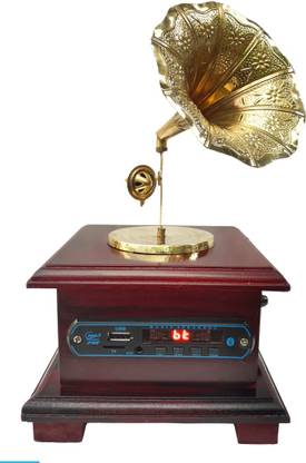 KAPER Antique Bluetooth Gramophone Showpiece, USB, AUX music playing Decorative Brass, Wooden Gramophone