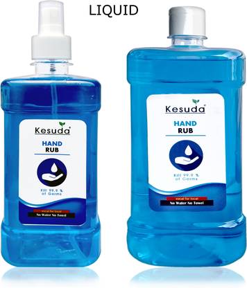 KESUDA 500ml  MIST Spray with 1Liter LIQUID  with flipflop Cap (500ml+1L) Hand Rub Pump Dispenser