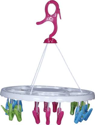 JIMPLEI Multi clip clothes hanger-Round Cloth Drying Hanger with 18 Clips/pegs, Baby Clothes Hanger-White Regular Organizer