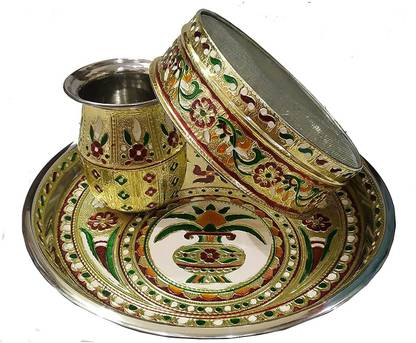 salvusappsolutions Indian Traditional Handcrafted Designer Karwachauth Thali Set for Karwachauth, karwa chauth channi, karwa chauth thali Set, karwa chauth Pooja thali, karwa chauth Items, karwachauth Karwa Steel