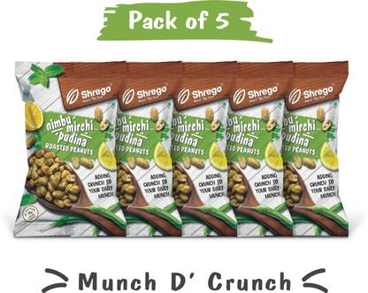 Shrego Nimbu Mirchi Pudina Roasted Peanuts (5x140 GM) (Pack of 5)