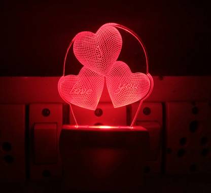 UKANI 3D Illusion LED Light Night Lights for 7 Colors Led Changing Lighting Bedroom Decoration Decorative Lighting Gifts for Boys Girls Kids Baby Friends I LOVE YOU WITH 3 HEART Night Lamp ( 5 cm, Multicolor ) Night Lamp