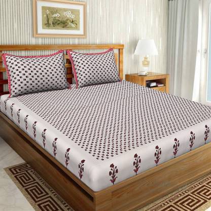 Bombay Spreads 144 TC Cotton Double Self Design Flat Bedsheet