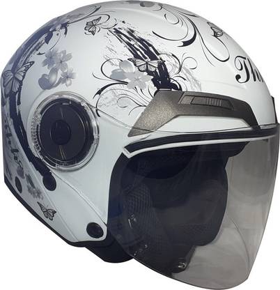 THH HELMETS T-314 Sakura Open Face Double Shield Helmet (White/Grey, Glossy) Motorbike Helmet
