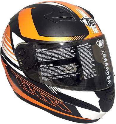 THH HELMETS T-76 Velocity Full Face Single Shield Helmet (Black/Orange, Matt) Motorbike Helmet