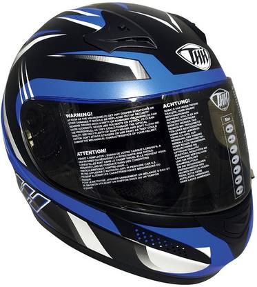 THH HELMETS T-76 Xtreme Full Face Single Shield Helmet (Black/Blue, Matt) Motorbike Helmet
