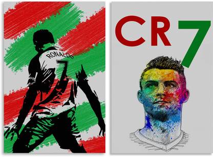Cristiano Ronaldo CR7 Poster Aggressive Pose Inspirational & Quirky Art Design Combo Set of 2 Wall Posters, Posters Frame Not Included, Paper Print (12 inch X 18 inch Rolled) Fine Art Print
