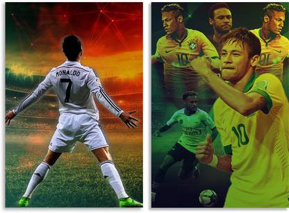Neymar Dancing Art & Cristiano Ronaldo CR7 Aggressive Pose Inspirational & Quirky Art Design Combo Set of 2 Wall Posters, Posters Frame Not Included, Paper Print(12inchX18inch Rolled) Fine Art Print