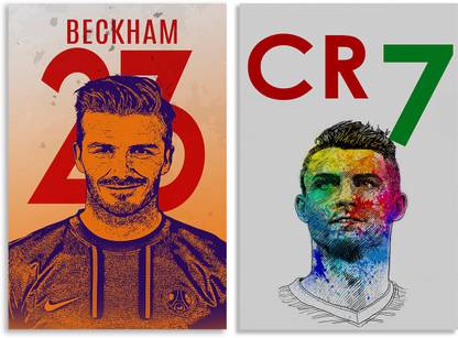 Cristiano Ronaldo CR7 Poster & David Beckham 23 Real Madrid Inspirational & Quirky Design Combo Set of 2 Wall Posters, Posters Frame Not Included, Paper Print(12 inch X18 inch Rolled) Fine Art Print