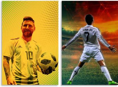Cristiano Ronaldo CR7 Poster & Lionel Messi Poster Inspirational & Quirky Art Design Combo Set of 2 Wall Posters, Posters Frame Not Included, Paper Print (12 inch X 18 inch Rolled) Fine Art Print