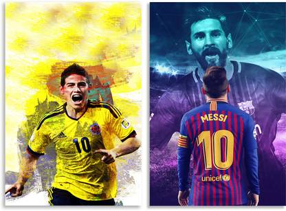 Lionel Messi Poster & Neymar Jr Celebration Art Design Inspirational & Quirky Art Design Combo Set of 2 Wall Posters, Posters Frame Not Included, Paper Print (12 inch X18 inch Rolled) Fine Art Print