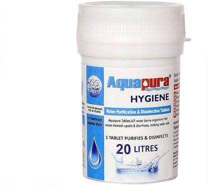 Aquapura Water Purifier Tablets, 1 Tablet for 20 litres Water, 100 Tablets Pack, 3 Years Shelf Life & Warranty, for Household, Workplace and Family
