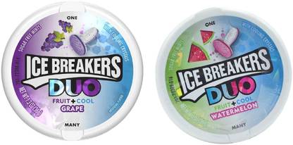 Icebreakers Sugar Free Mints Duo Combo (Pack of 2), Grape + Watermelon Mixed Fruits Candy