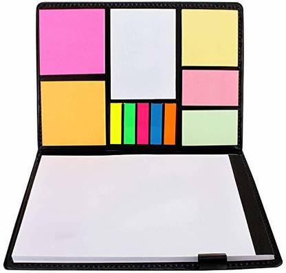 DALUCI Faux Leather 12 in 1 Large Size Memo Notebook Notepad with Multi Size & Color Sticky Notes Diary Style A4 Notebook Soft Bound 100 Pages