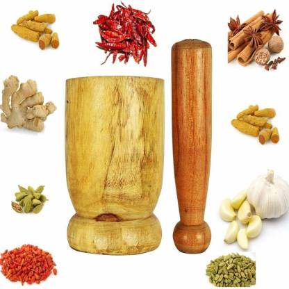 DesiDecor Wooden Khalbatta, Kharal, Mixer, Pestle Set (Big (15 cm)) Mixer Blender Blade